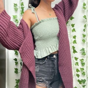 Dark mauve oversized knit sweater cardigan